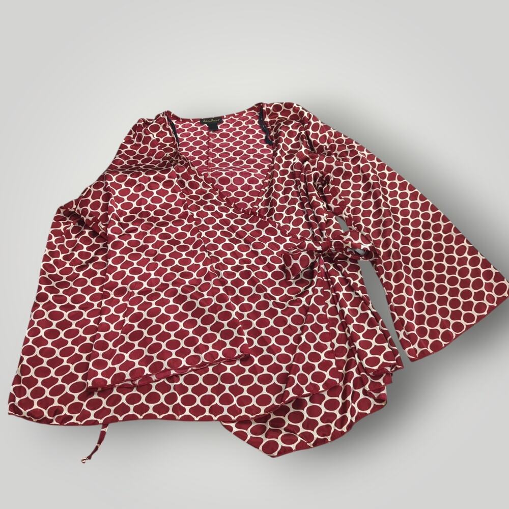 Ashley Stewart Women’s Wrap Top PLUS 3XL Burgundy & White Geometric Print - Picture 2 of 12